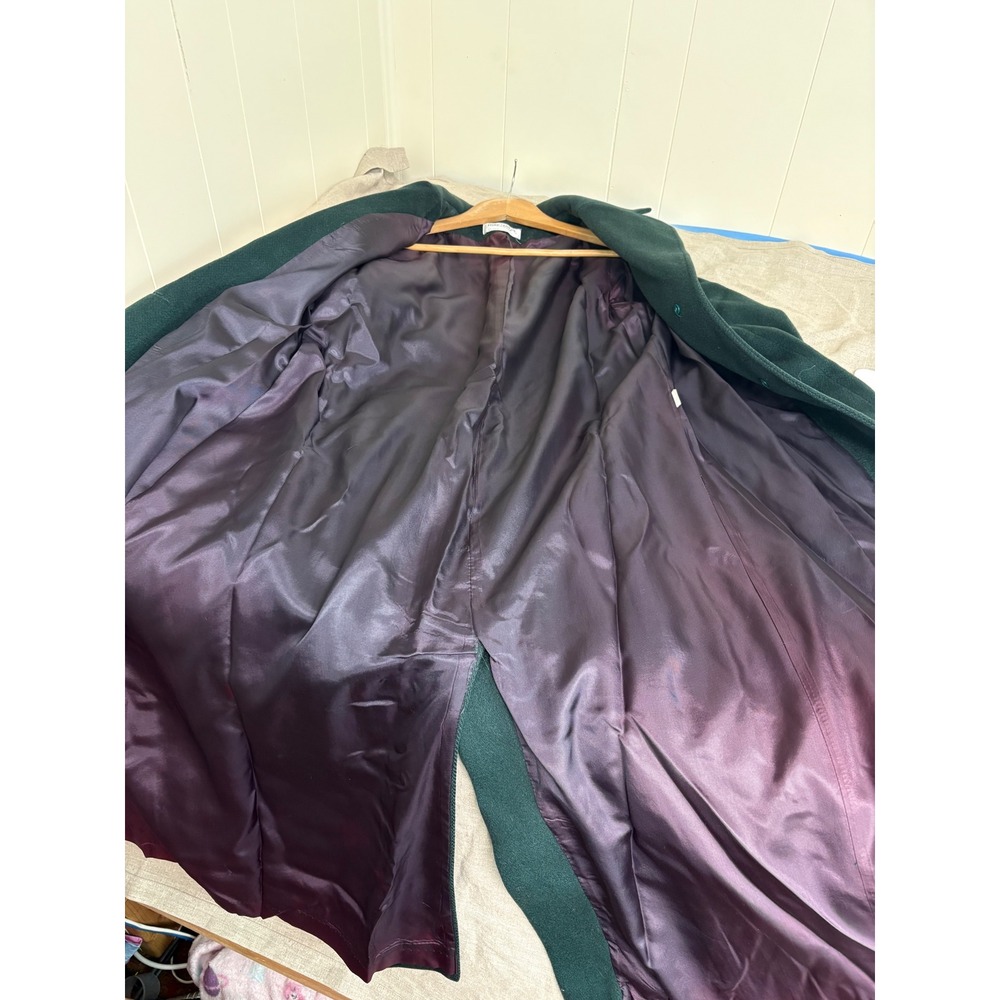 Vintage Forecaster of Boston Wool Coat Forest Green Long‎ Trench ILGWU 80s 90s - Picture 9 of 10